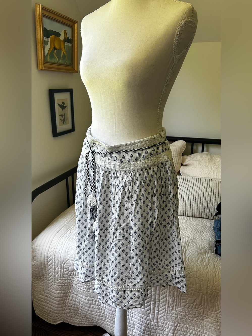 French Connection White and Navy Printed A-Line Skirt
